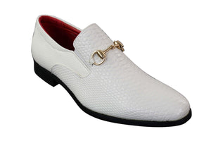 Patron 80058 - Mens White Black Patent Shiny Slip On PU Snake Crocodile Leather Shoes Gold Buckle - Patron - 2