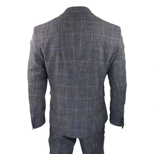 Power - Men's 3 Piece Suit Check Grey Blue Double Breasted Wedding - House of Cavani - 7
