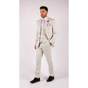 Radika - Men's Light Grey Check 3 Piece Suit Double Breasted Waistcoat - House of Cavani - 2