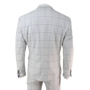 Radika - Men's Light Grey Check 3 Piece Suit Double Breasted Waistcoat - House of Cavani - 7