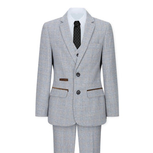 Traje de 3 piezas con detalles a cuadros en color Crema Beige al estilo vintage para niños - Paul Andrew - 1