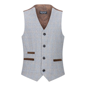 Traje de 3 piezas con detalles a cuadros en color Crema Beige al estilo vintage para niños - Paul Andrew - 5