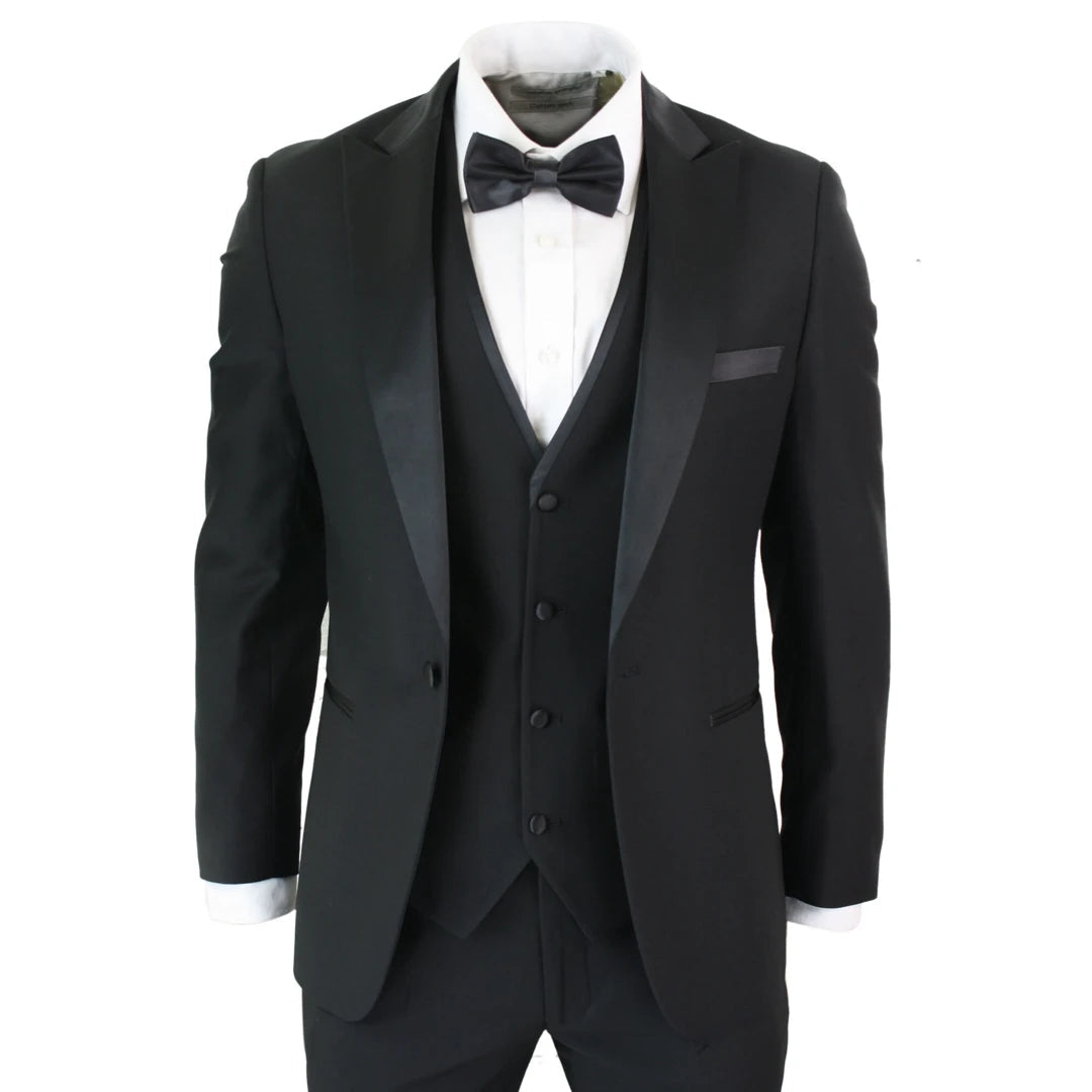 Abito 3 Pezzi da Sera da Uomo Smoking Classico Elegante Nero e Risvolto in Raso - Paul Andrew - 1
