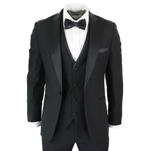 Abito 3 Pezzi da Sera da Uomo Smoking Classico Elegante Nero e Risvolto in Raso - Paul Andrew - 1