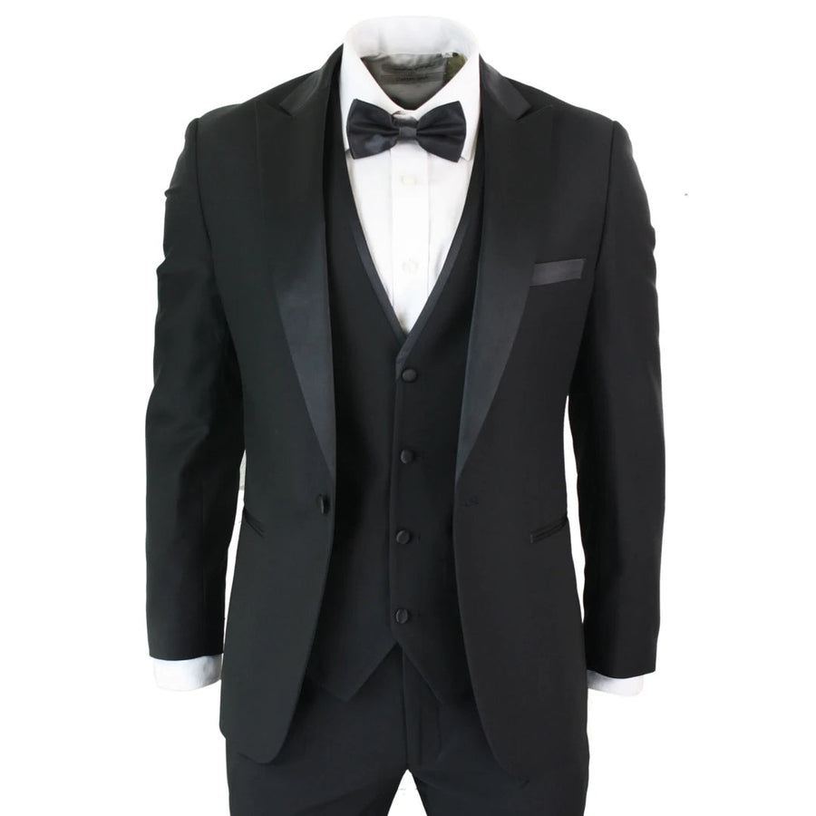 Herrenanzug 3 Teilig Schwarz Klassisch Tailored Fit Dinner Tuxedo Design - Paul Andrew - 1