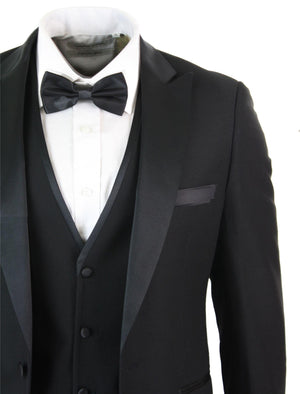 Abito 3 Pezzi da Sera da Uomo Smoking Classico Elegante Nero e Risvolto in Raso - Paul Andrew - 5