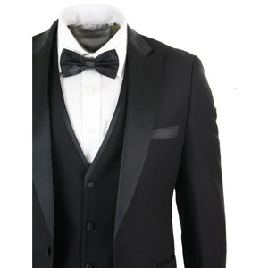 Abito 3 Pezzi da Sera da Uomo Smoking Classico Elegante Nero e Risvolto in Raso - Paul Andrew - 7