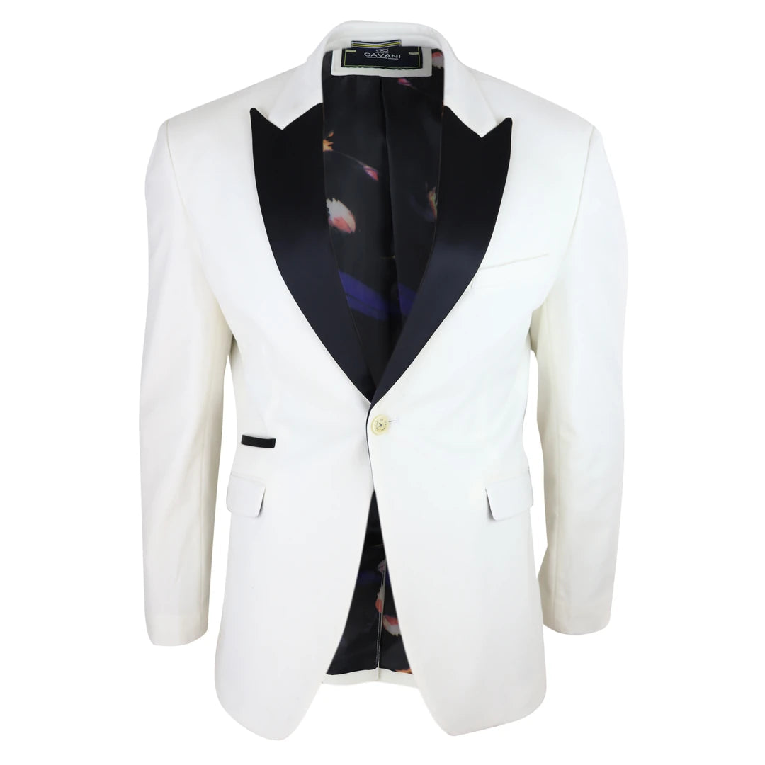 Rosa - Kremowa marynarka smokingowa na 1 guzik męska z miękkiego aksamitu Blazer Fit - House of Cavani - 1