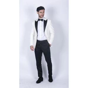 Rosa - Kremowa marynarka smokingowa na 1 guzik męska z miękkiego aksamitu Blazer Fit - House of Cavani - 2
