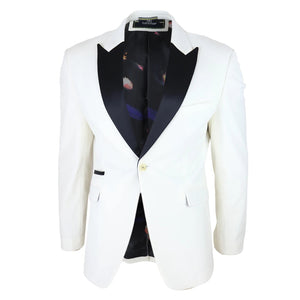 Rosa - Kremowa marynarka smokingowa na 1 guzik męska z miękkiego aksamitu Blazer Fit - House of Cavani - 3