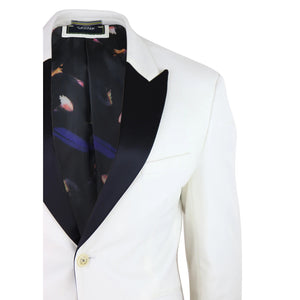 Rosa - Kremowa marynarka smokingowa na 1 guzik męska z miękkiego aksamitu Blazer Fit - House of Cavani - 4