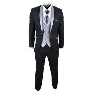 Herrenanzug 4 Teilig Schwarz Hochzeit Party Design Vintage Silber - TruClothing.com - 2