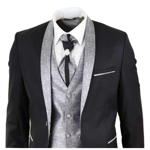 Herrenanzug 4 Teilig Schwarz Hochzeit Party Design Vintage Silber - TruClothing.com - 3