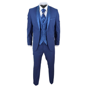 Abito Elegante Matrimonio da Uomo in Blu con Collo Sciallato e Cravatta - TruClothing.com - 2