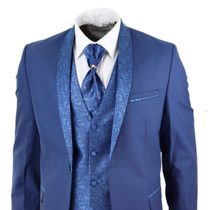 Abito Elegante Matrimonio da Uomo in Blu con Collo Sciallato e Cravatta - TruClothing.com - 3
