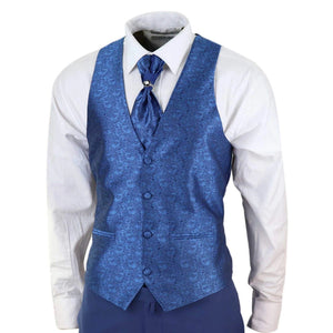 Abito Elegante Matrimonio da Uomo in Blu con Collo Sciallato e Cravatta - TruClothing.com - 4