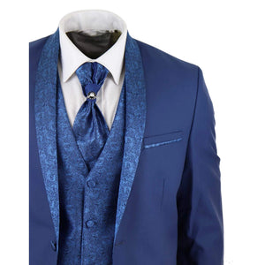 Abito Elegante Matrimonio da Uomo in Blu con Collo Sciallato e Cravatta - TruClothing.com - 5