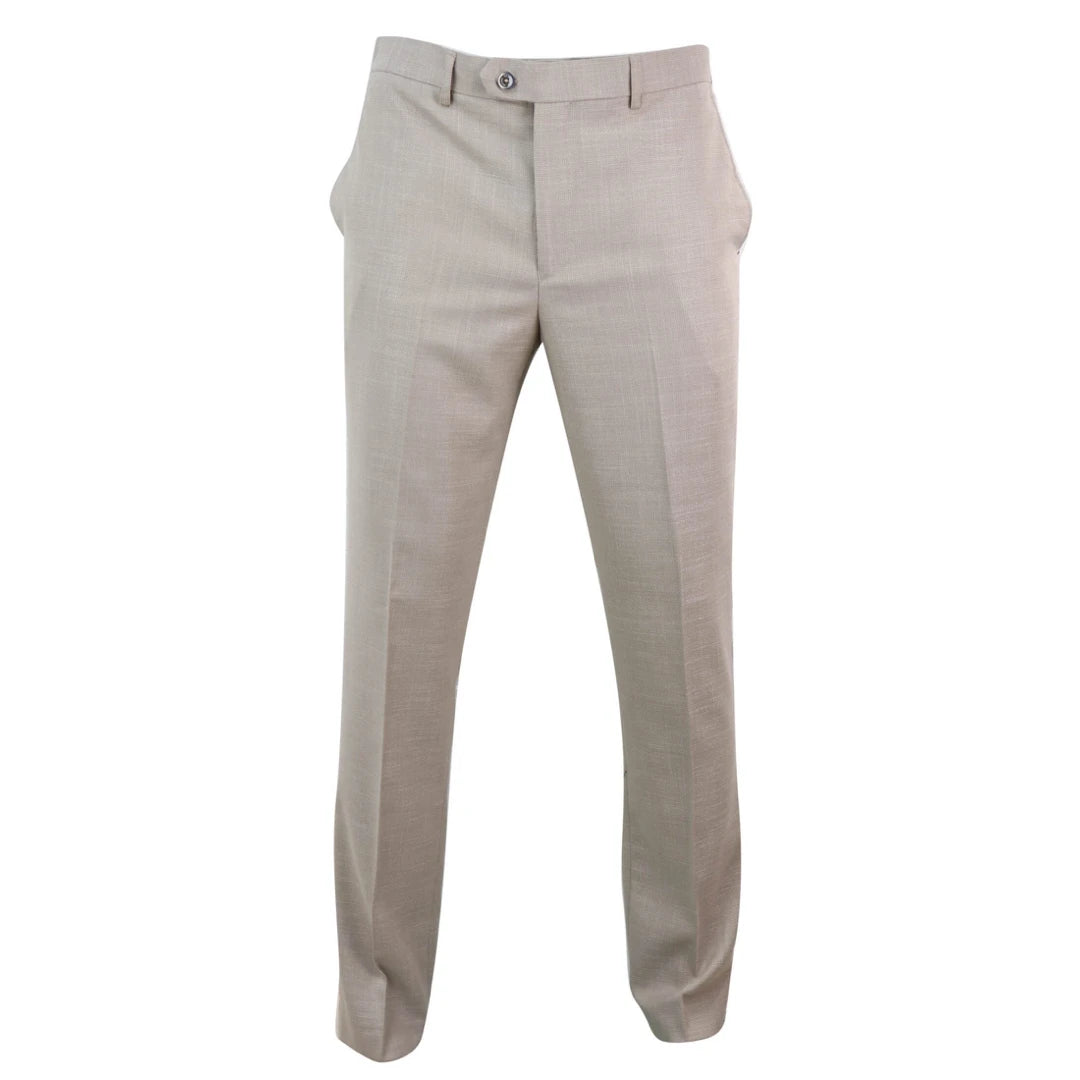 Sandon - Men's Cream Crosshatch Pattern Trousers - House of Cavani - 1