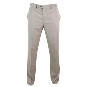 Sandon - Men's Cream Crosshatch Pattern Trousers - House of Cavani - 1
