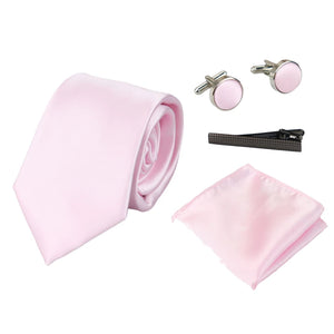 Satin Krawatte Geschenkset Einstecktuch Manschettenknöpfe Krawatte Glänzender - Rosa - Paul Andrew - 10