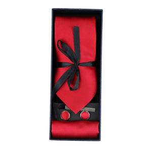 Satin Krawatte Geschenkset Einstecktuch Manschettenknöpfe Krawatte Glänzender - Rot - Paul Andrew - 14