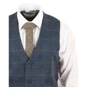 Herrenanzug 3 Teilig Blau Kariert Fischgräte Tweed Design Vintage Retro - Marc Darcy - 6
