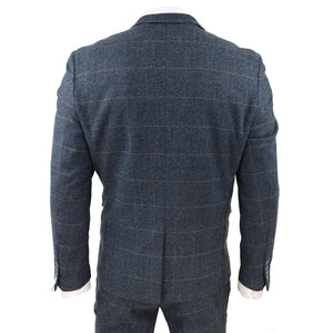 Herrenanzug 3 Teilig Blau Kariert Fischgräte Tweed Design Vintage Retro - Marc Darcy - 8