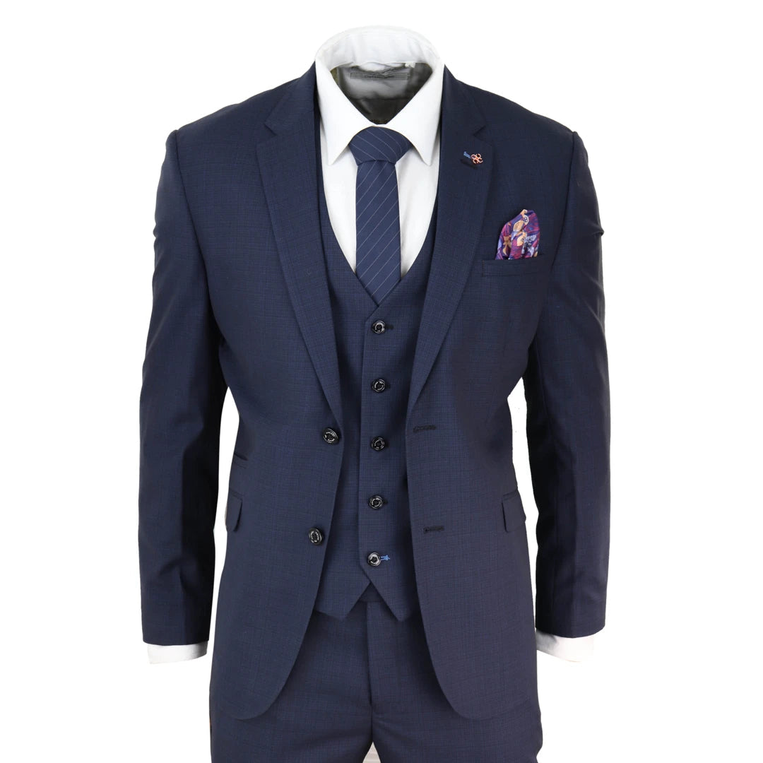 Herrenanzug 3 Teilig Marineblau Tailored Fit Klassisch retro Vintage Design - House of Cavani - 1