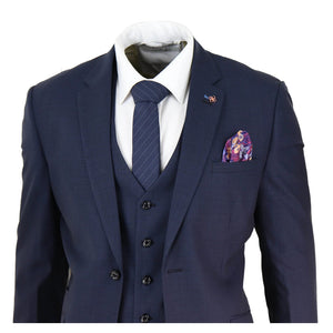 Herrenanzug 3 Teilig Marineblau Tailored Fit Klassisch retro Vintage Design - House of Cavani - 3