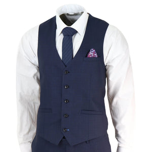 Herrenanzug 3 Teilig Marineblau Tailored Fit Klassisch retro Vintage Design - House of Cavani - 4