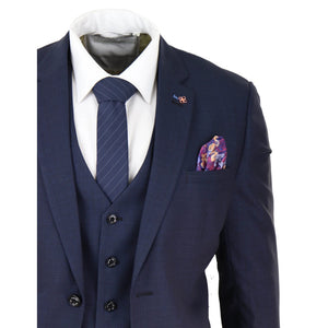 Herrenanzug 3 Teilig Marineblau Tailored Fit Klassisch retro Vintage Design - House of Cavani - 5