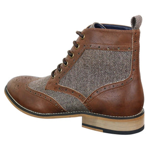 Sherlock - Mens Leather & Tweed Herringbone Ankle Boots - Brown - Dolcetto - 4