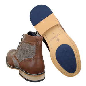 Sherlock - Mens Leather & Tweed Herringbone Ankle Boots - Brown - Dolcetto - 5