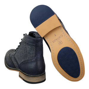 Sherlock - Mens Leather & Tweed Herringbone Ankle Boots - Navy - Dolcetto - 10