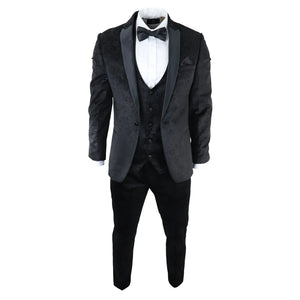 Simon - Men's Marc Darcy Velvet Paisley Black Fit 3 Piece Suit Tuxedo Wedding - Marc Darcy - 2