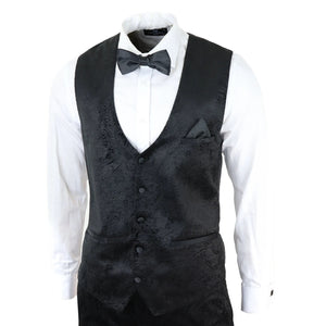 Simon - Men's Marc Darcy Velvet Paisley Black Fit 3 Piece Suit Tuxedo Wedding - Marc Darcy - 4