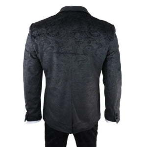 Simon - Men's Marc Darcy Velvet Paisley Black Fit 3 Piece Suit Tuxedo Wedding - Marc Darcy - 6