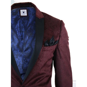 Simon - Men's Marc Darcy Velvet Paisley Black Fit Blazer Tuxedo Dinner Jacket - Burgundy - Marc Darcy - 10