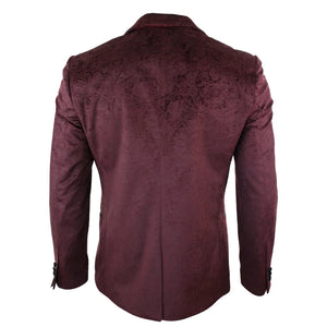 Simon - Men's Marc Darcy Velvet Paisley Black Fit Blazer Tuxedo Dinner Jacket - Burgundy - Marc Darcy - 11