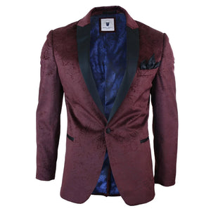 Simon - Men's Marc Darcy Velvet Paisley Black Fit Blazer Tuxedo Dinner Jacket - Burgundy - Marc Darcy - 8