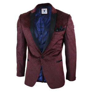 Simon - Men's Marc Darcy Velvet Paisley Black Fit Blazer Tuxedo Dinner Jacket - Burgundy - Marc Darcy - 9