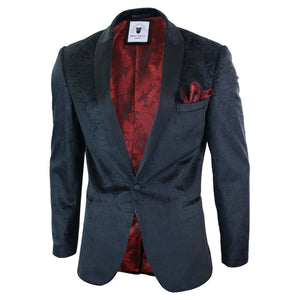 Simon - Men's Marc Darcy Velvet Paisley Black Fit Blazer Tuxedo Dinner Jacket - Marc Darcy - 2