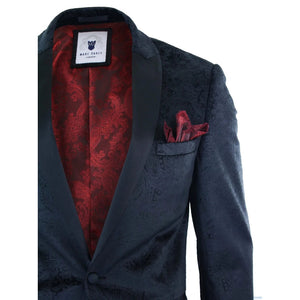 Simon - Men's Marc Darcy Velvet Paisley Black Fit Blazer Tuxedo Dinner Jacket - Marc Darcy - 3