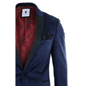 Simon - Men's Marc Darcy Velvet Paisley Black Fit Blazer Tuxedo Dinner Jacket - Navy - Marc Darcy - 6
