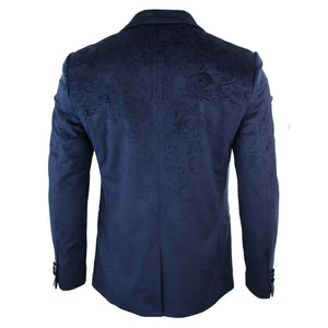 Simon - Men's Marc Darcy Velvet Paisley Black Fit Blazer Tuxedo Dinner Jacket - Navy - Marc Darcy - 7