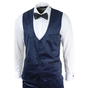 Simon - Men's Marc Darcy Velvet Paisley Blue Fit 3 Piece Suit Tuxedo Wedding - Marc Darcy - 4