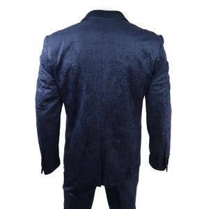 Simon - Men's Marc Darcy Velvet Paisley Blue Fit 3 Piece Suit Tuxedo Wedding - Marc Darcy - 6