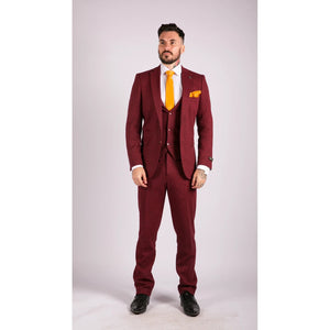 STZ11 - Men's Wool 3 Piece Suit Tweed Burgundy Black Classic - TruClothing.com - 3