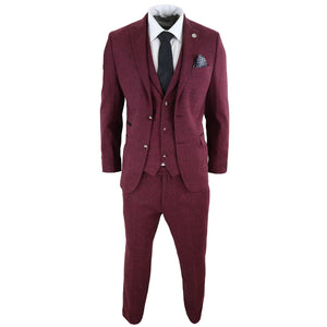 STZ11 - Men's Wool 3 Piece Suit Tweed Burgundy Black Classic - TruClothing.com - 4
