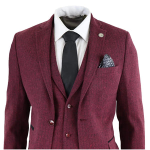 STZ11 - Men's Wool 3 Piece Suit Tweed Burgundy Black Classic - TruClothing.com - 5